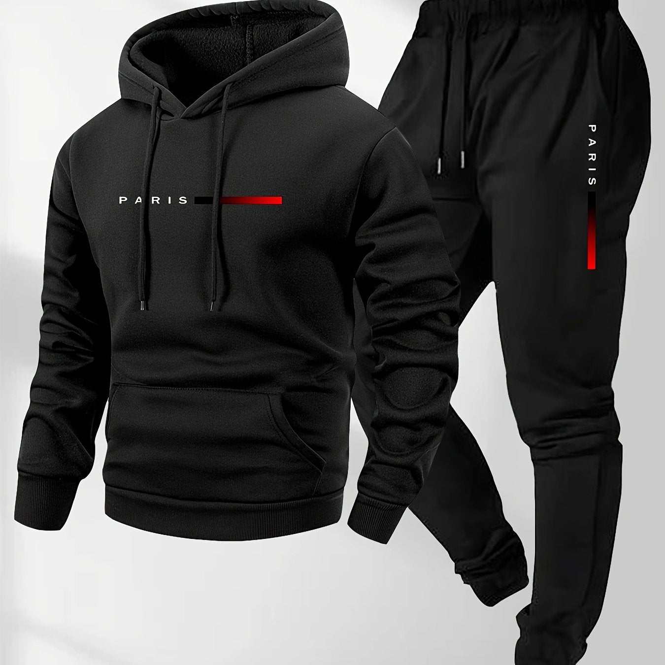 Set da Uomo con Felpa con Cappuccio e Pantaloni Sportivi con Coulisse e Stampa della Parola PARIS