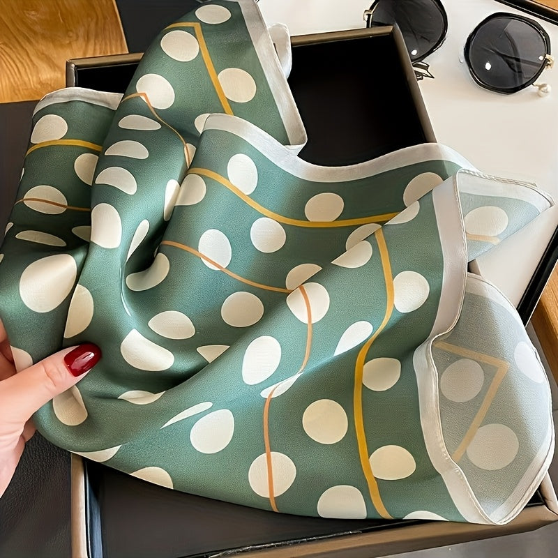 68,58 cm Foulard Quadrato in Raso a Pois Verde e Bianco Stile Retro - Accessorio Moda Antivento e Protettivo dal Sole con Motivi Geometrici Dorati | Ideale per Uscite Casual, Collo e Acconciature
