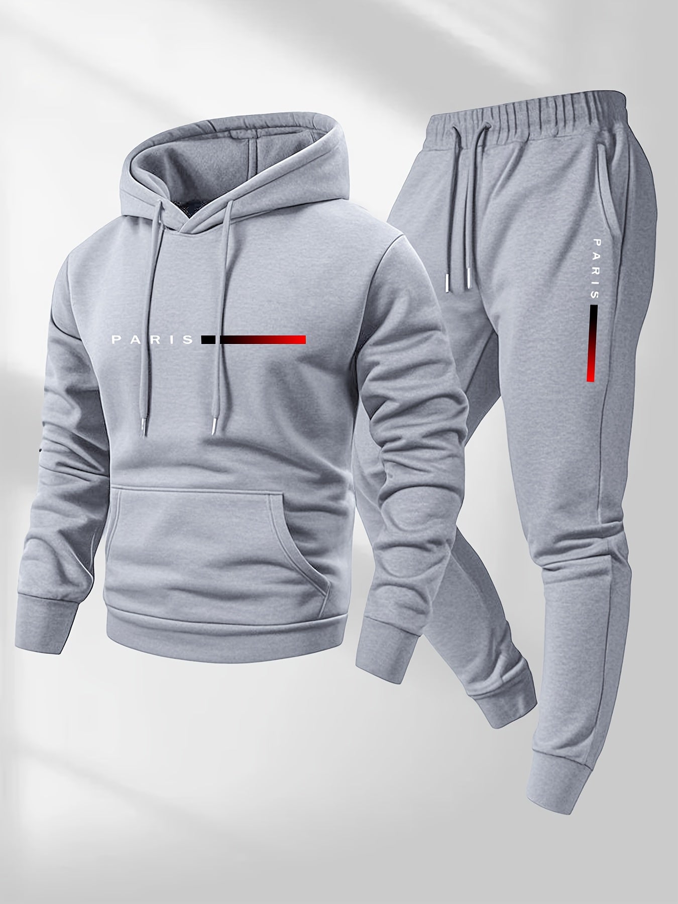 Set da Uomo con Felpa con Cappuccio e Pantaloni Sportivi con Coulisse e Stampa della Parola PARIS