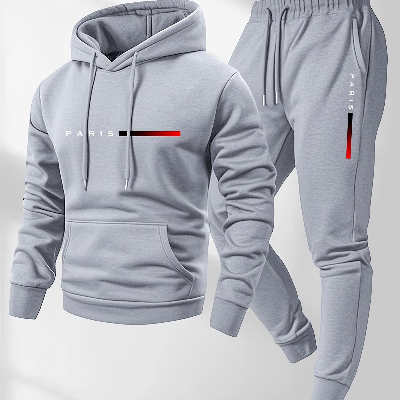 Set da Uomo con Felpa con Cappuccio e Pantaloni Sportivi con Coulisse e Stampa della Parola PARIS