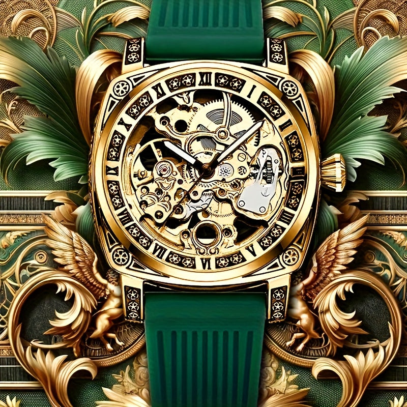 1pc Orologio meccanico a tourbillon intagliato in stile elegante per uomo giovane, senza batteria