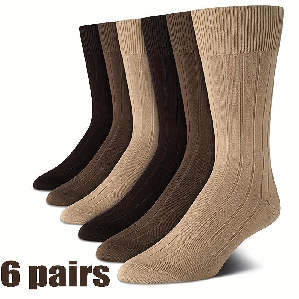 6 Paia di Calzini Uomo CYFUN DESIGN - Polsine Elastiche Morbide e Confortevoli, Colori Unici (Beige/Nero/Marrone/Bianco) per Ufficio ed Eventi Formali, Design Elegante, Materiale Comodo