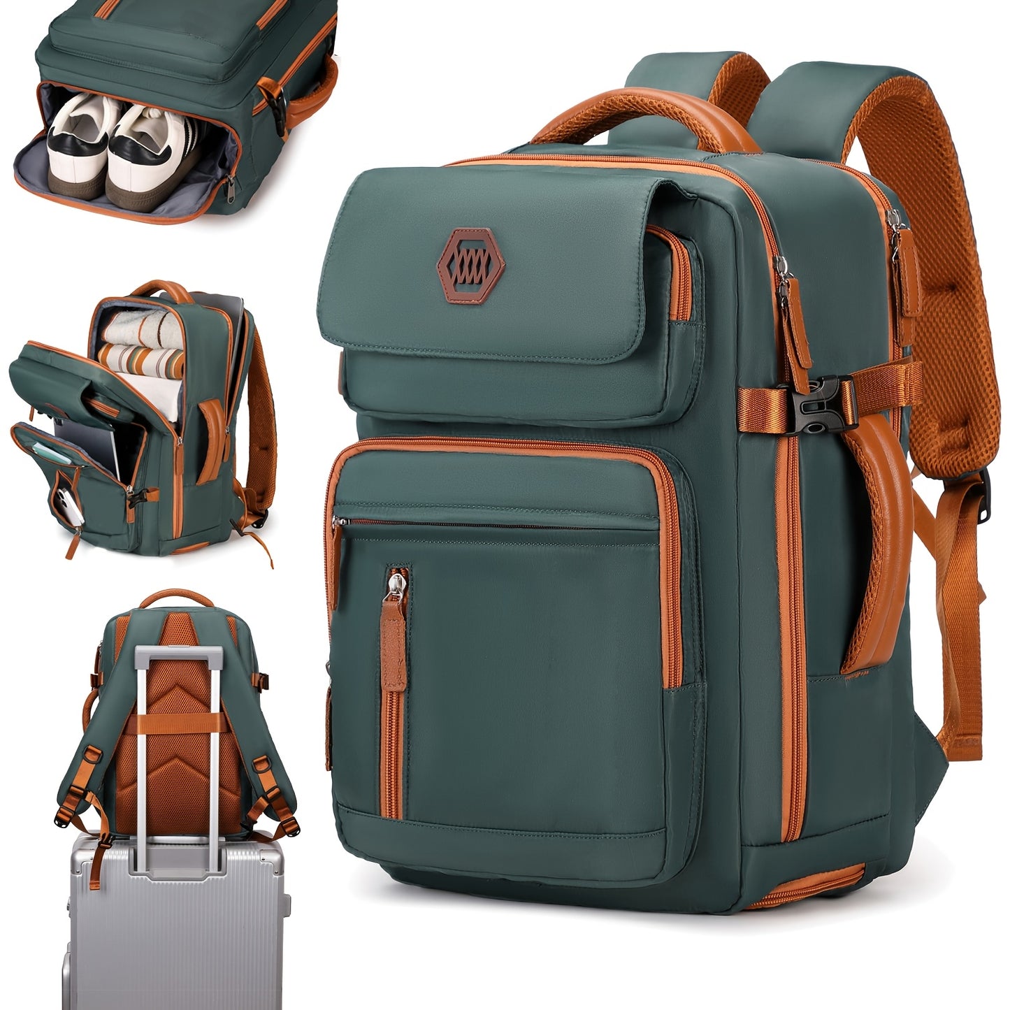 ZAINO DA VIAGGIO PER LAPTOP APPROVATO DALL'AEROPORTO da 39.62 cm con Scomparto per Scarpe e Cinghia per Bagaglio - Zaino Resistente per Affari ed Escursionismo in Beige e Marrone, Scomparti Multipli, Spallacci Regolabili, Solo Lavaggio a Mano, Design Eleg