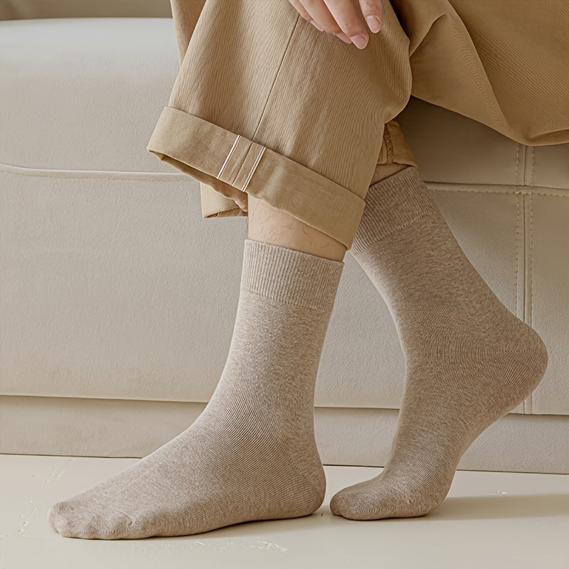 6 Paia di Calzini da Uomo in Cotone a Mezza Gamba, Colore Solido Casual Versatile Nero Lungo Inverno Autunno, 1