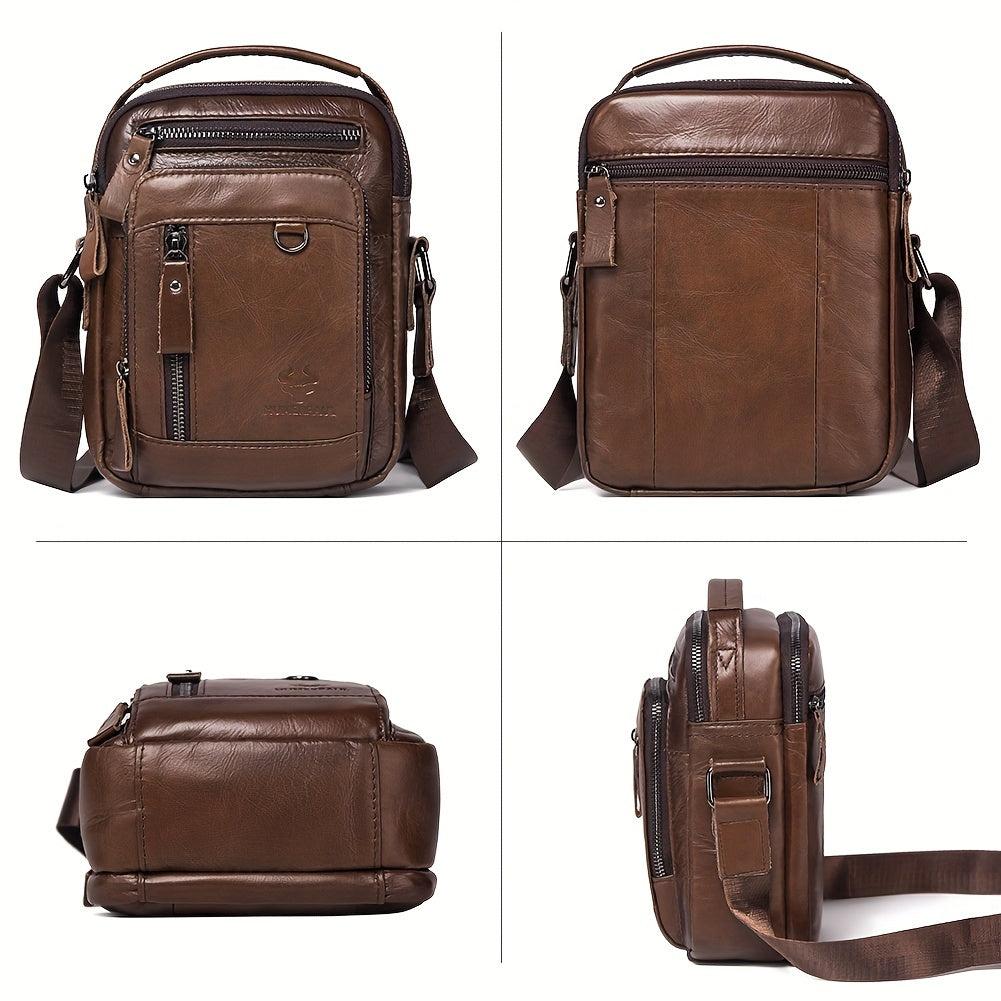 Zaino a Tracolla Uomo HUMERPAUL in Vera Pelle - Convertibile Zaino/Clutch, Chiusura con Cerniera Frontale, Spalline Regolabili (100cm), Tasche Laterali - Marrone Caffè per Lavoro, Viaggi e Uso Quotidiano - Borsa Design Resistente e Facile da Pulire