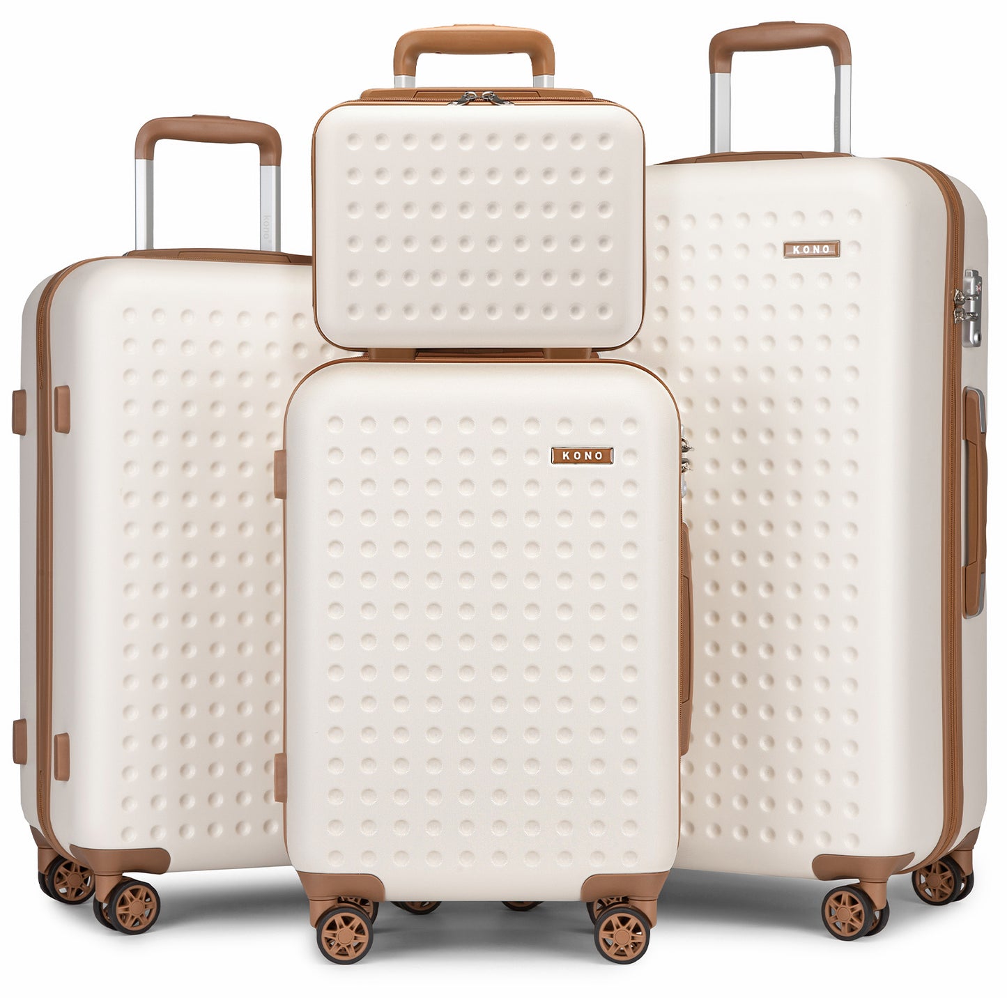 Set di 4 Valigie da 14/20/24/28 pollici Kono Elegante in ABS+PC a Pois con Guscio Rigido e Serratura TSA, Set di 4 Pezzi con Valigetta da Toilette, Bagagli da Viaggio Durevoli con Serratura TSA e Ruote Silenziose