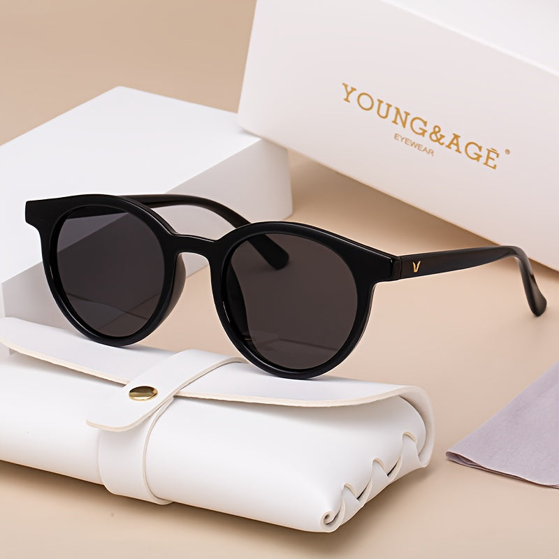 Occhiali da Sole con Montatura Rotonda per Donne - Stile 2025 Nuovo Design Bianco, Set Decorativo Retro con Custodia e Panno