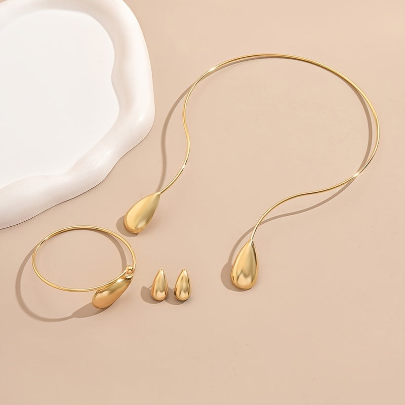 4 Pezzi Set di Orecchini a Goccia Eleganti Geometrici Lucidi, Bracciale e Collana per Donne