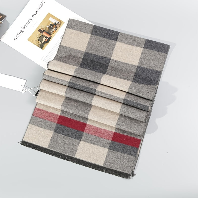 Sciarpa invernale spessa e calda a quadri da uomo e da donna - Elegante marrone/rosso, scaldacollo morbido e confortevole per attività all'aperto, accessorio invernale | Elegante scaldacollo | Texture morbida