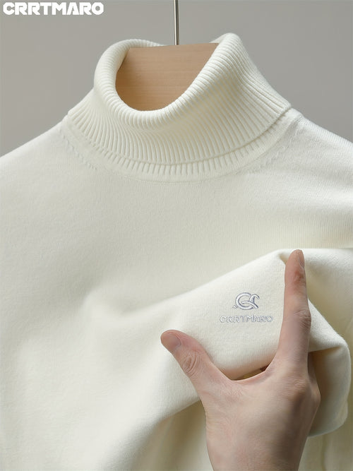 Maglione da uomo CRRTMARAO ricamato - Maglione in acrilico spesso con collo a mezza altezza, maglione casual caldo per l'autunno/inverno per uomini di mezza età, colore solido, vestibilità regolare