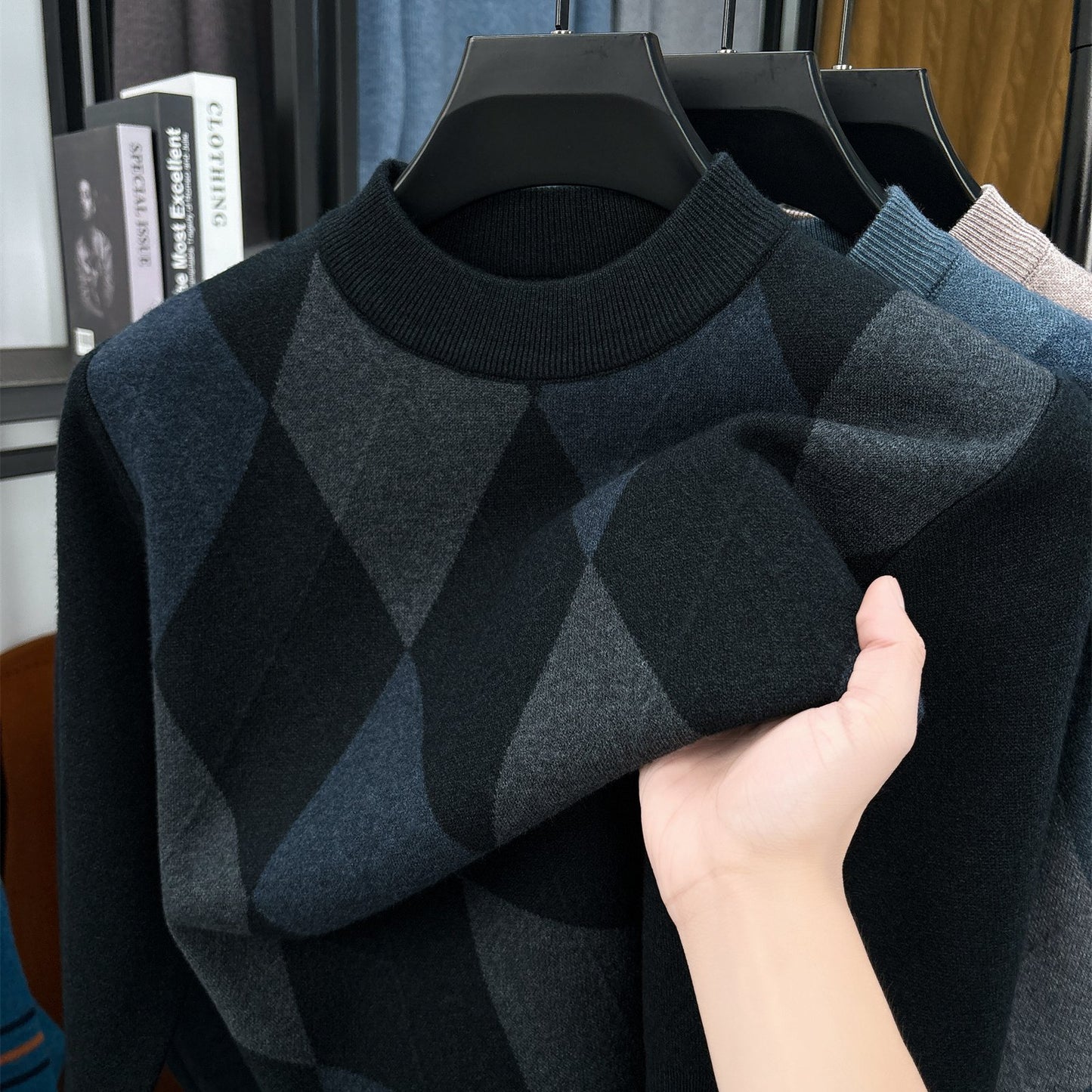 Maglione Autunno-Inverno Uomo ZBZP, Pullover Casual a Mezza Collo Caldo e Moda per Uomini di Media Età