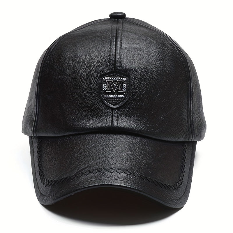 1 Cappello da baseball nero in pelle sintetica con visiera regolabile - Leggero, resistente e traspirante per attività all'aperto, viaggi, feste in spiaggia e abbigliamento casual, cappello da moda primaverile | Cappello da baseball regolabile | Equipaggi