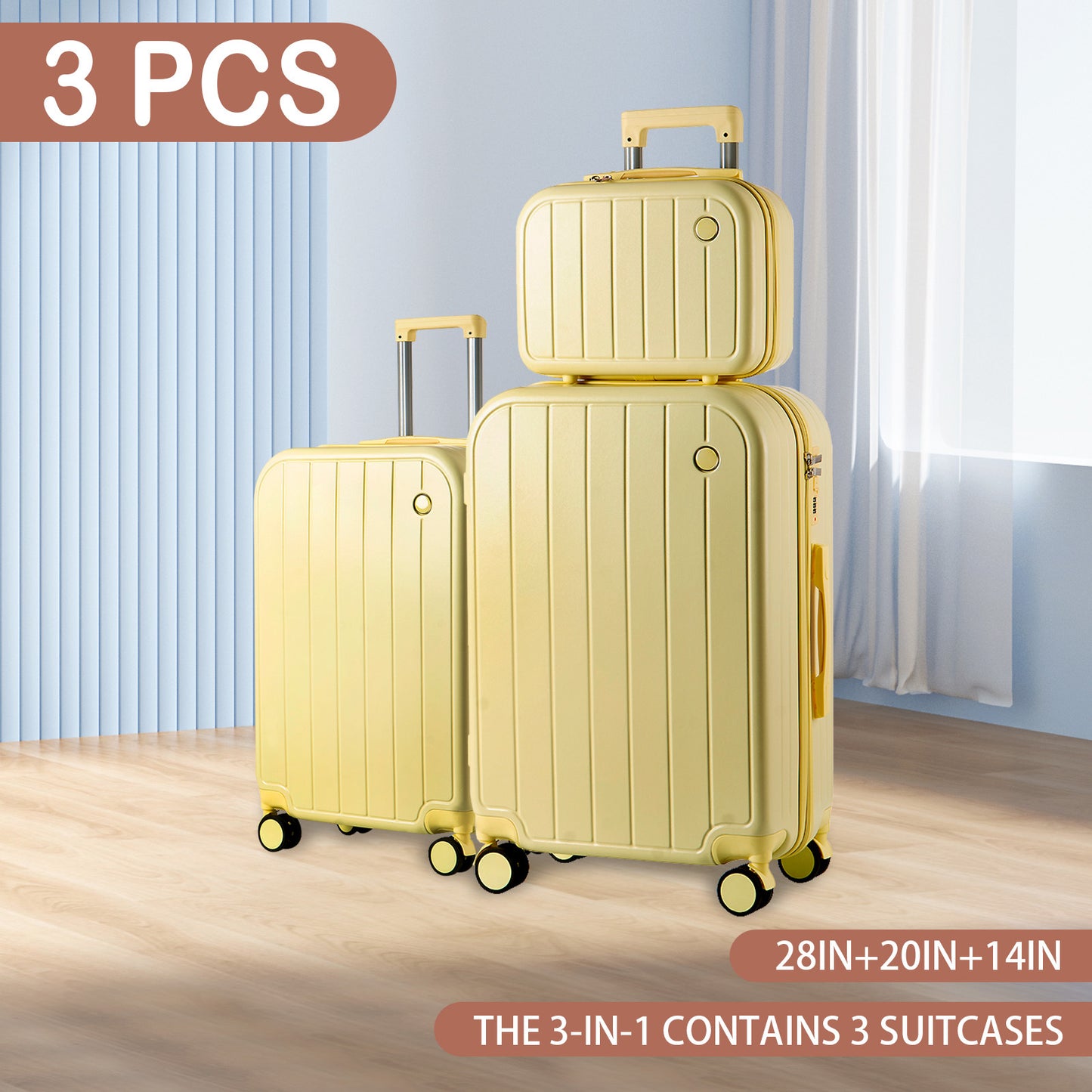Valigia da Viaggio pz: Set di 3 Pezzi con Ruote Girevoli, Valigie Eleganti in Verde Pratico per Viaggi, Include Valigie Premium da 14/20/28 Pollici