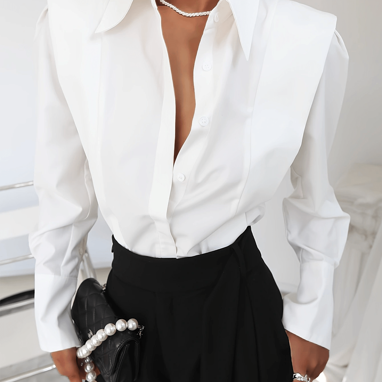 Women'S Light Blue Long Sleeve Button-Up Shirt - Casual Lapel Collar, Solid Color, Elegant Polyester Blouse for All Seasons, Perfect for Casual Attire, Ladies Blouses