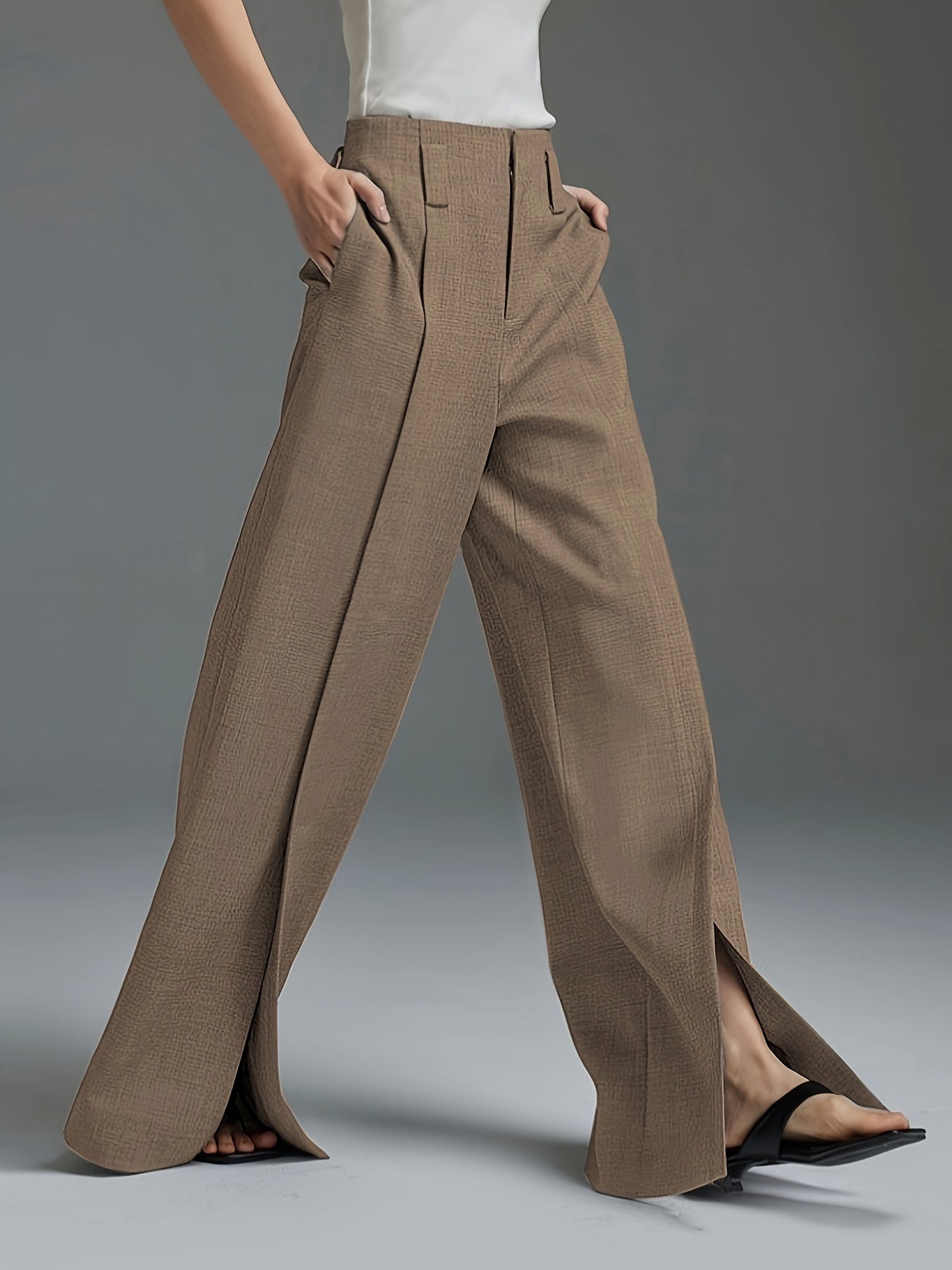 Women'S Elegant Wide-Leg Trousers - Non-Belted Pants with Elastic Waist, All-Season Formal & Everyday Pants for Office, Parties, Casual Outfits - Diqiuivy Professional Women'S Clothing, Party Attire, Smooth Texture, Office Wear, Stylish Bottoms
