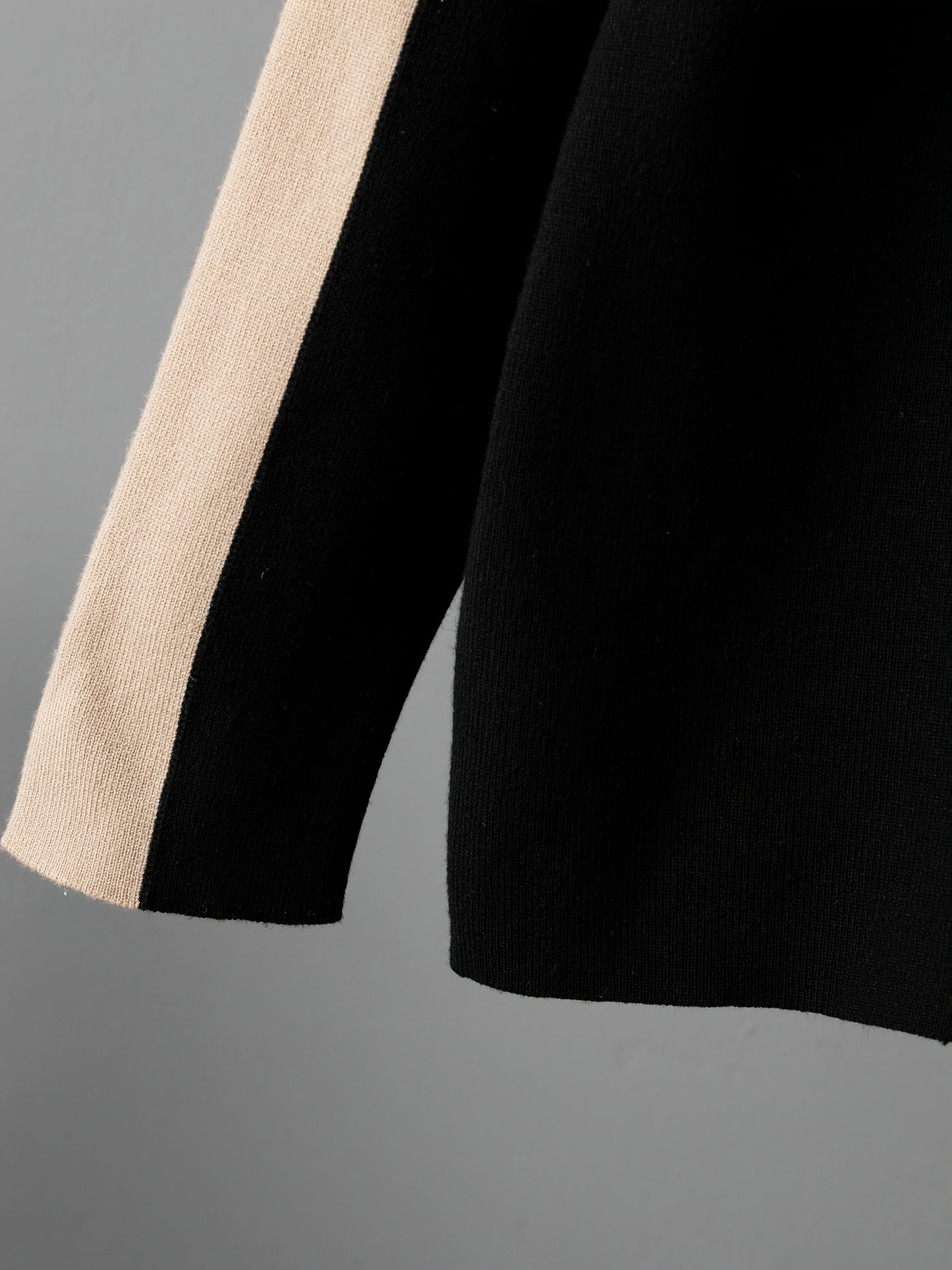 Set casual da donna 2025 - Maglione a mezza gola beige con bordo nero e pantaloni a gamba larga, elegante maglieria per la primavera e l'autunno, abbigliamento casual|Stile casual|Costruzione, Maglieria da donna, Abito formale per donna, Abito casual e el