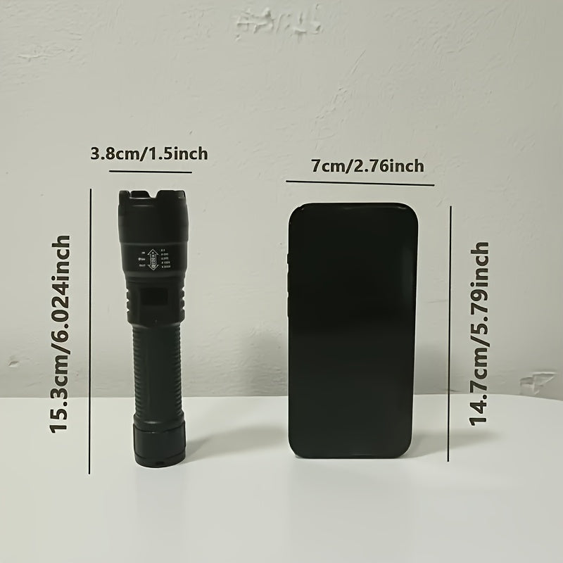 Set di 2 torce LED ricaricabili, design compatto con zoom regolabile e indicatore del livello di batteria, che offre tre opzioni di illuminazione adatte per attività all'aperto, campeggio, lavoro e situazioni di emergenza.