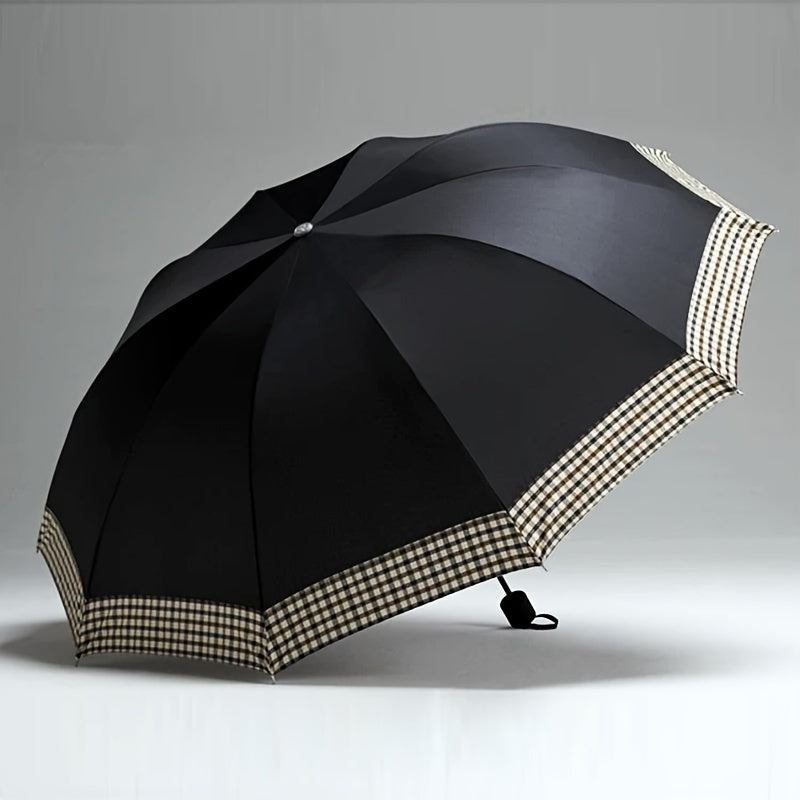 Ombrello pieghevole grande con 10 stecche, ombrello extra-large a tre pieghe per due persone, motivo britannico business, elegante e alla moda per uomini e donne