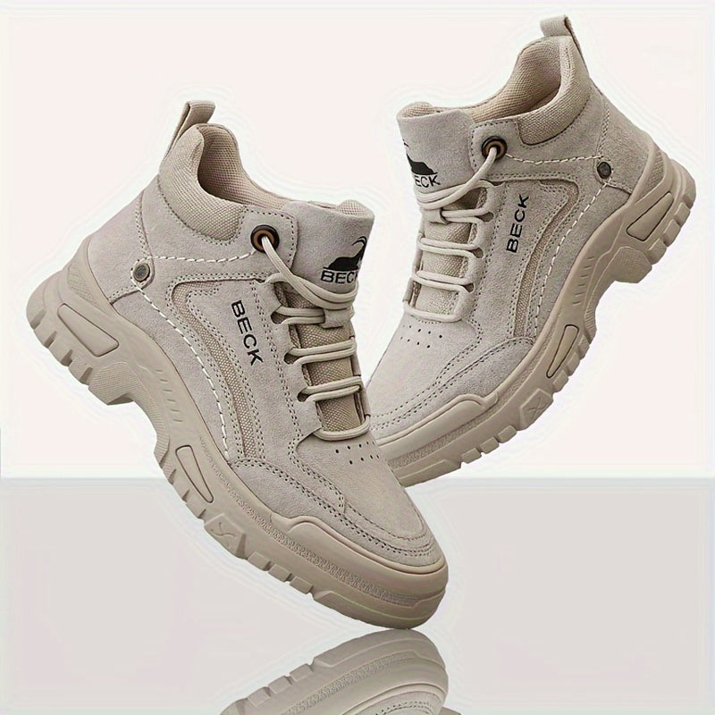 Stivaletti Beck Donna in Vera Pelle - Stivaletti con Punta Tonda e Suola Spessa, Chiusura con Lacci, Pelle di Maiale Beige e Suola in Gomma, Casual per Tutte le Stagioni (Lavabile a Mano) per Abbigliamento Casual e Outdoor (Senza Imbottitura Eccessiva)