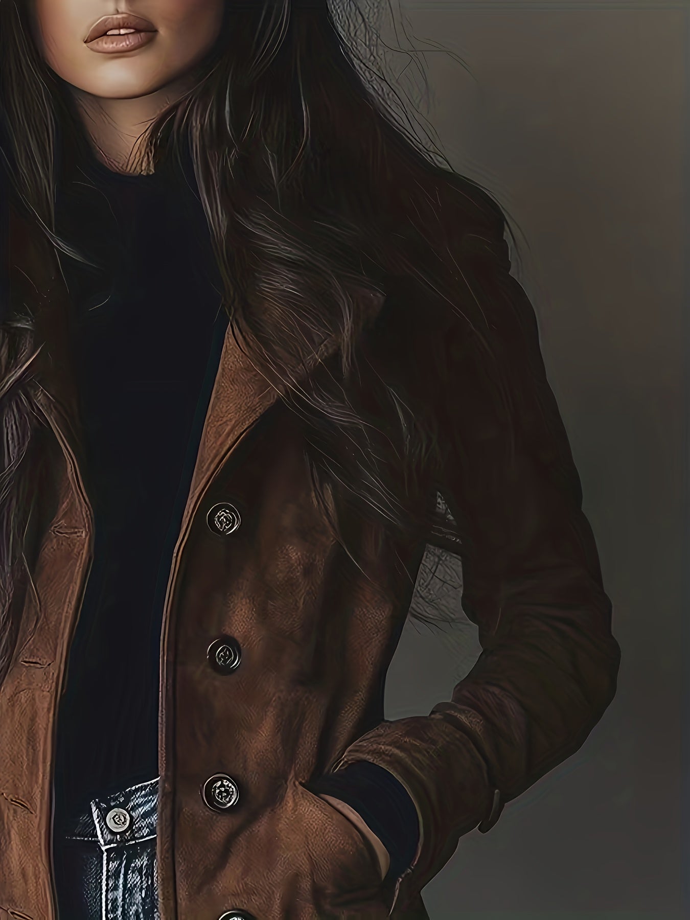 Women's Elegant Vintage Brown -Effect Coat - Classic Lapel Collar & Single-Button Closure, H-Line Silhouette, Machine Washable Winter Jacket for Office, Formal & Casual Attire - Durable All-Season Outerwear with Retro Style & Structured Fit - Timeless Wom