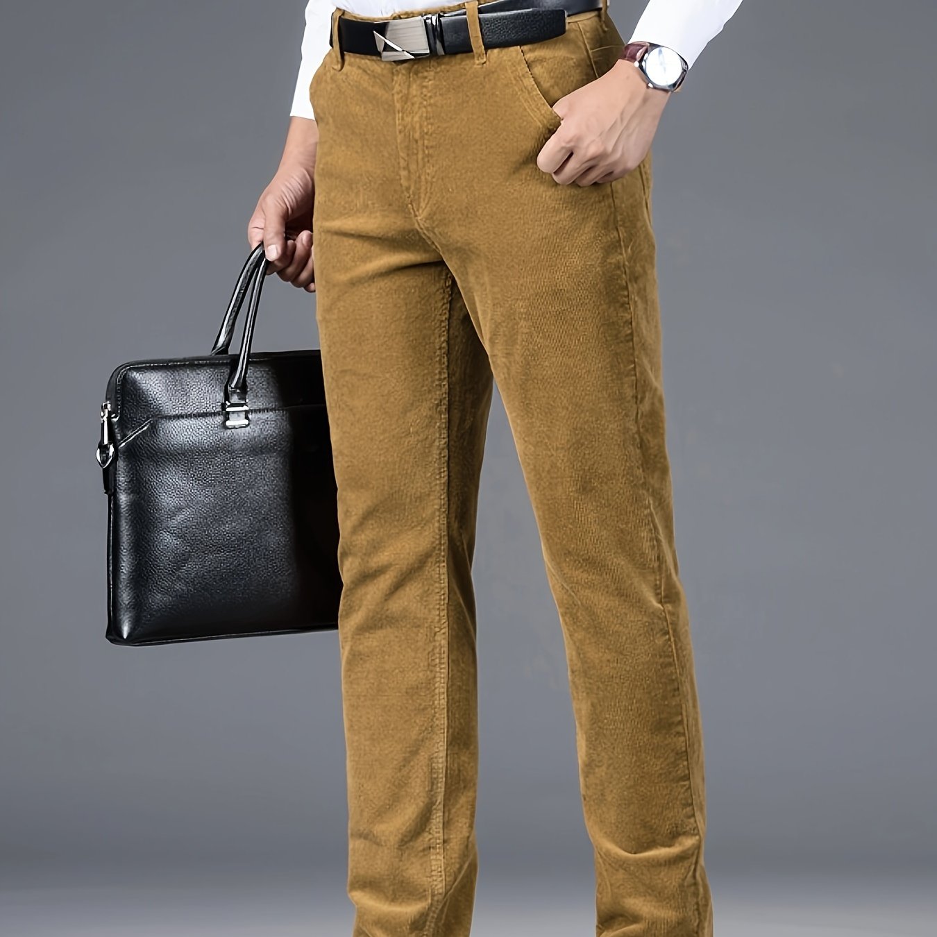 Uomo Pantaloni Slim-Fit a Gamba Dritta - Tuta Ufficio e Casual per Tutte le Stagioni, Lavabili in Lavatrice - Marrone Elegante, Design Versatile, Finitura di Alta Qualità, Abbigliamento Business