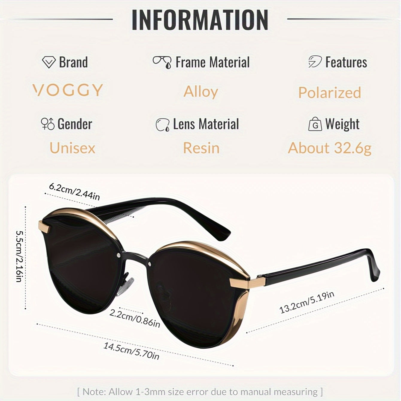 VOGGY Fashionable Retro Metal Polarized Fashion Glasses for Men & Women - Lightweight, Durable Design with Golden-Tone Frame & Black Lenses - Perfect for Driving, Hiking, Cycling, Fishing, Travel & Party Decor - Includes Case & Microfiber Cloth, Hiking Ey