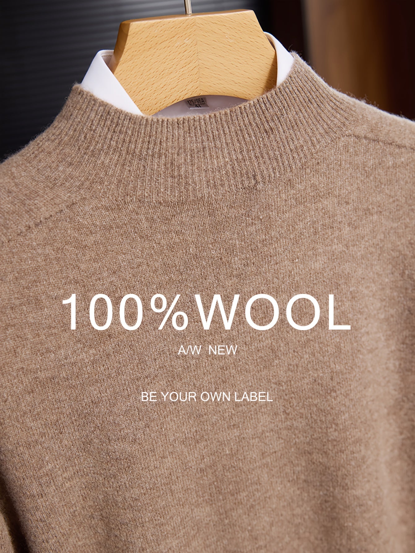 Maglione 100% Yarn da uomo - Morbido, traspirante, leggero, con scollo a giro, maniche e orlo ribassati, stile casual business casual per l'autunno/inverno, beige, perfetto per strati o outfit standalone, maglione a maniche corte, maglia