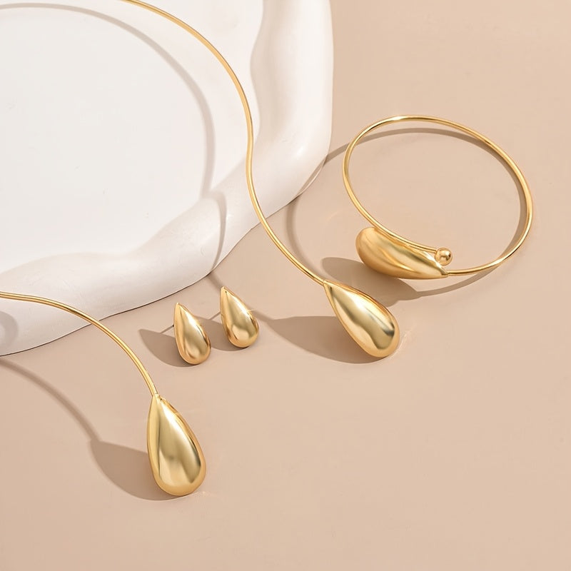 4 Pezzi Set di Orecchini a Goccia Eleganti Geometrici Lucidi, Bracciale e Collana per Donne