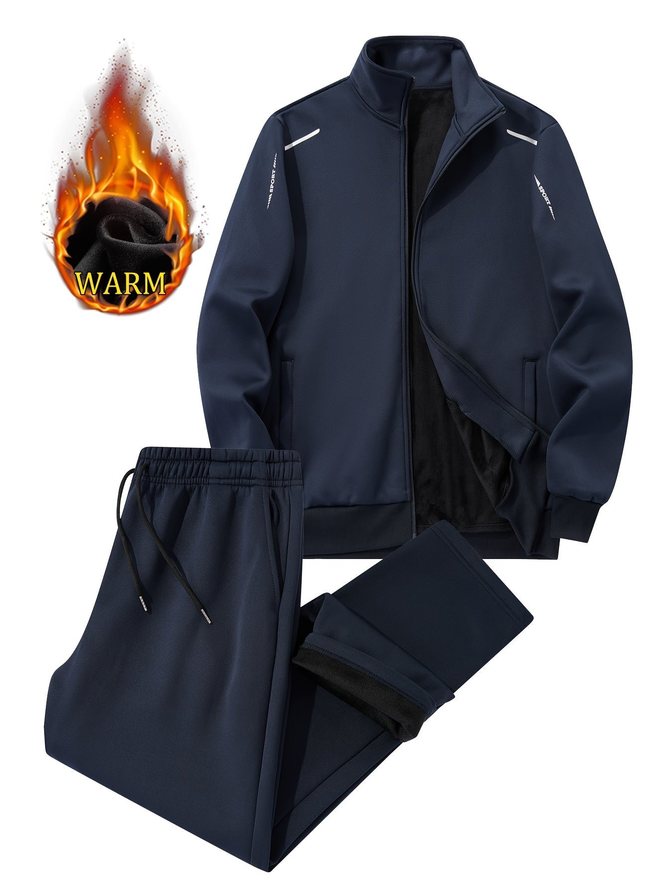 Tute da uomo invernali in velluto spesso per il tempo libero per persone di mezza età e giovani, ideali per sport all'aperto, resistenti al vento, con top e pantaloni a tinta unita.