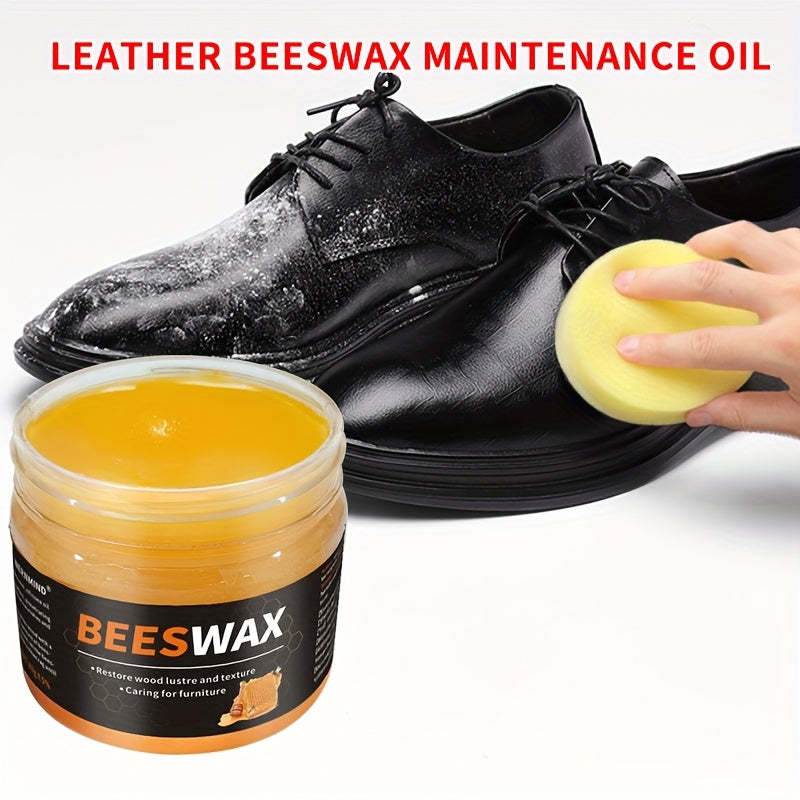 Set di cura per lucidatura scarpe con 1 spugna per lucidare, olio di cera d'api per finte pelle, colore universale per scarpe, borse, giacche, divani e altri prodotti in finta pelle Lucidatura rapida e nutrimento profondo