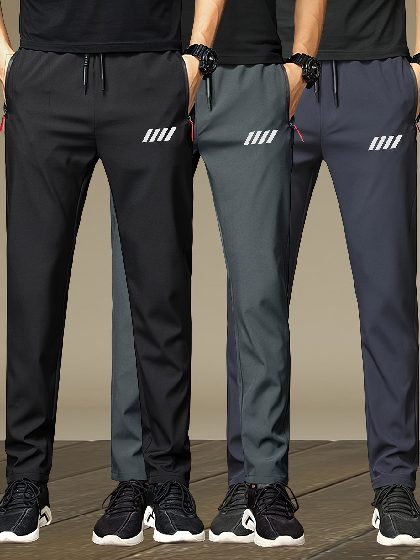 3 Pezzi di Pantaloni Sportivi da Uomo con Tasche con Cerniera, Design Stampa alla Moda, Tessuto Leggero e Traspirante per lo Sport Estivo e Abbigliamento Casual, Idea Regalo Perfetta, Pantaloni Atletici Moderni, Design Pratico delle Tasche
