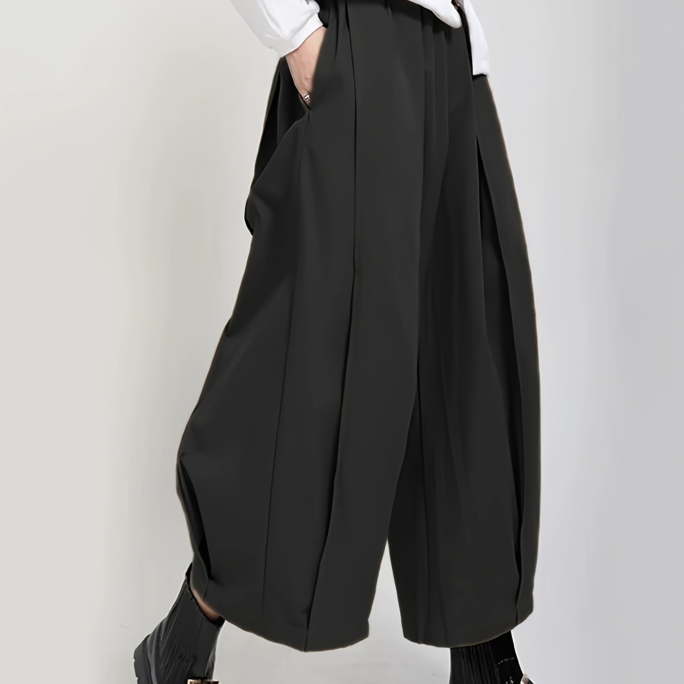 Pantaloni da donna a vita alta e gamba larga - Eleganti pantaloni a gamba dritta con texture liscia, pantaloni per tutte le stagioni, per tutti i giorni e formali da donna - Ufficio, festa, outfit casual - Tessuto non elasticizzato di facile manutenzione,