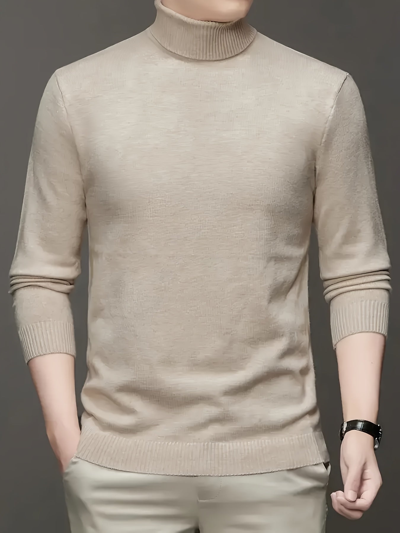 Maglione da Uomo 100% Lana - Morbido e Caldo, Collo Alto Elasticizzato, Lavabile in Lavatrice, Tinta Unita per Look Casual & Business, Maglione a Girocollo Comodo, Tessuto ad Alta Elasticità, Abbigliamento da Ufficio, Design Classico, Costruzione Durevole