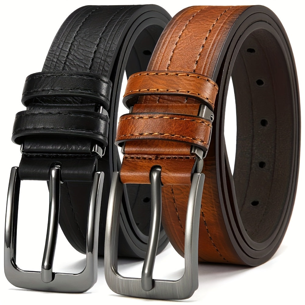 2pz Cinture di Lusso FLAGIA da Uomo - Fibbia Quadrata Regolabile, Perfette per Jeans e Pantaloni Formali, Materiale Elegante in PU, Nero & Marrone Scuro, Ideali per San Valentino o Carnevale