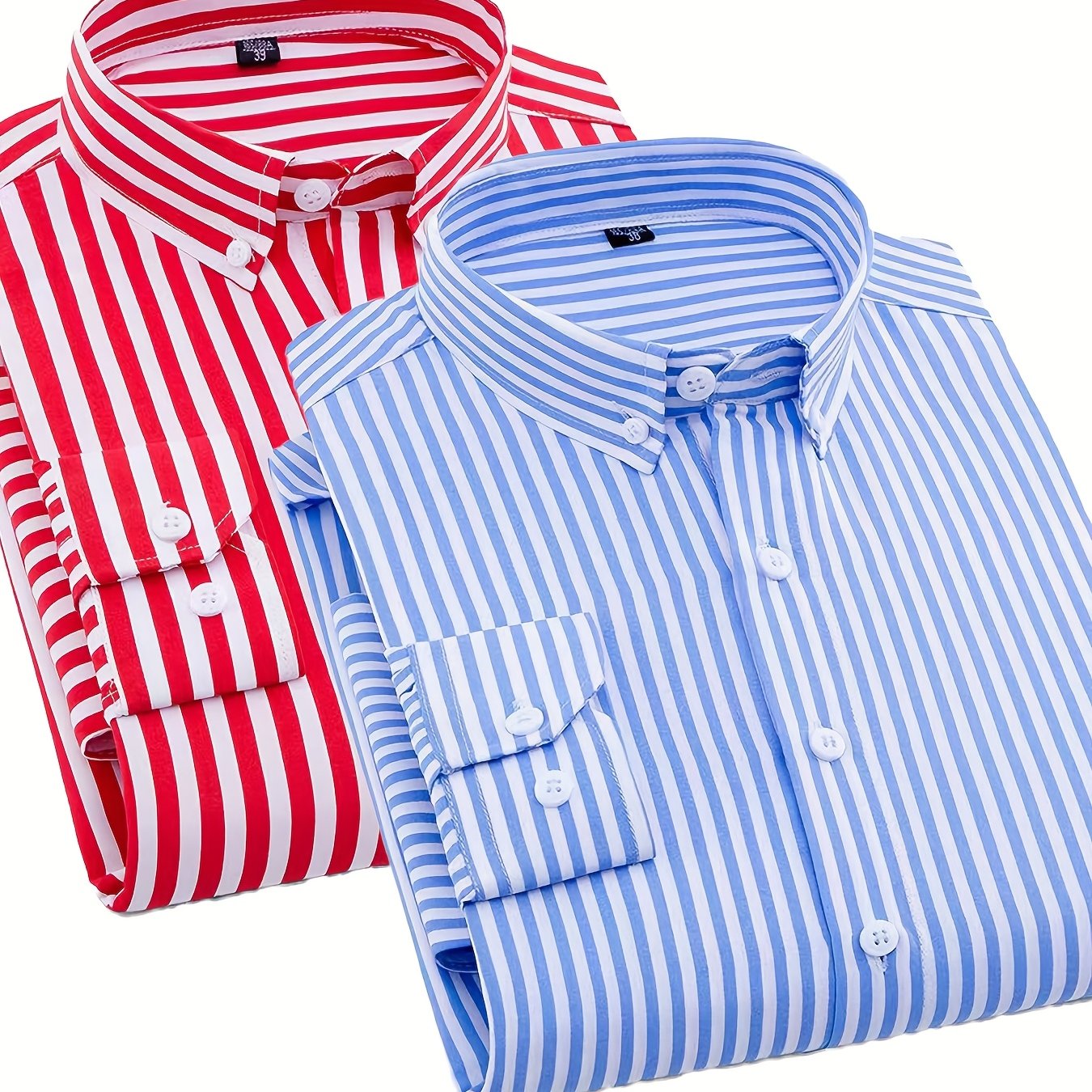 1+1pz Camicia Uomo a Righe con Maniche Lunghe - Colletto Casual, Tessuto Leggero, Ideale per Vacanze al Mare, Appuntamenti e Regali, Top Classico a Righe