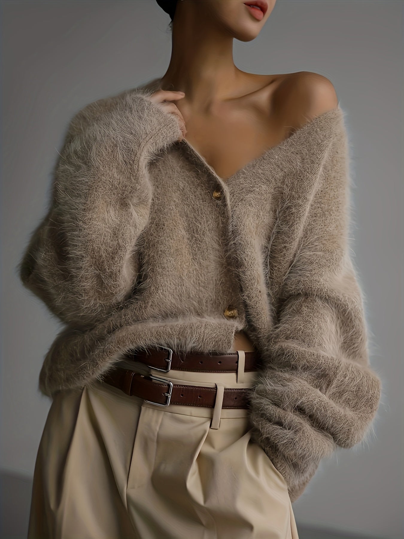 Women'S Light Gray V-Neck Cardigan - Soft Open Front Sweater with Long Sleeves, Elegant & Versatile for Casual, Date Night, Party or Business Wear, Versatile Cardigan | Vneck Sweater | Construction, Sweater Cardigan