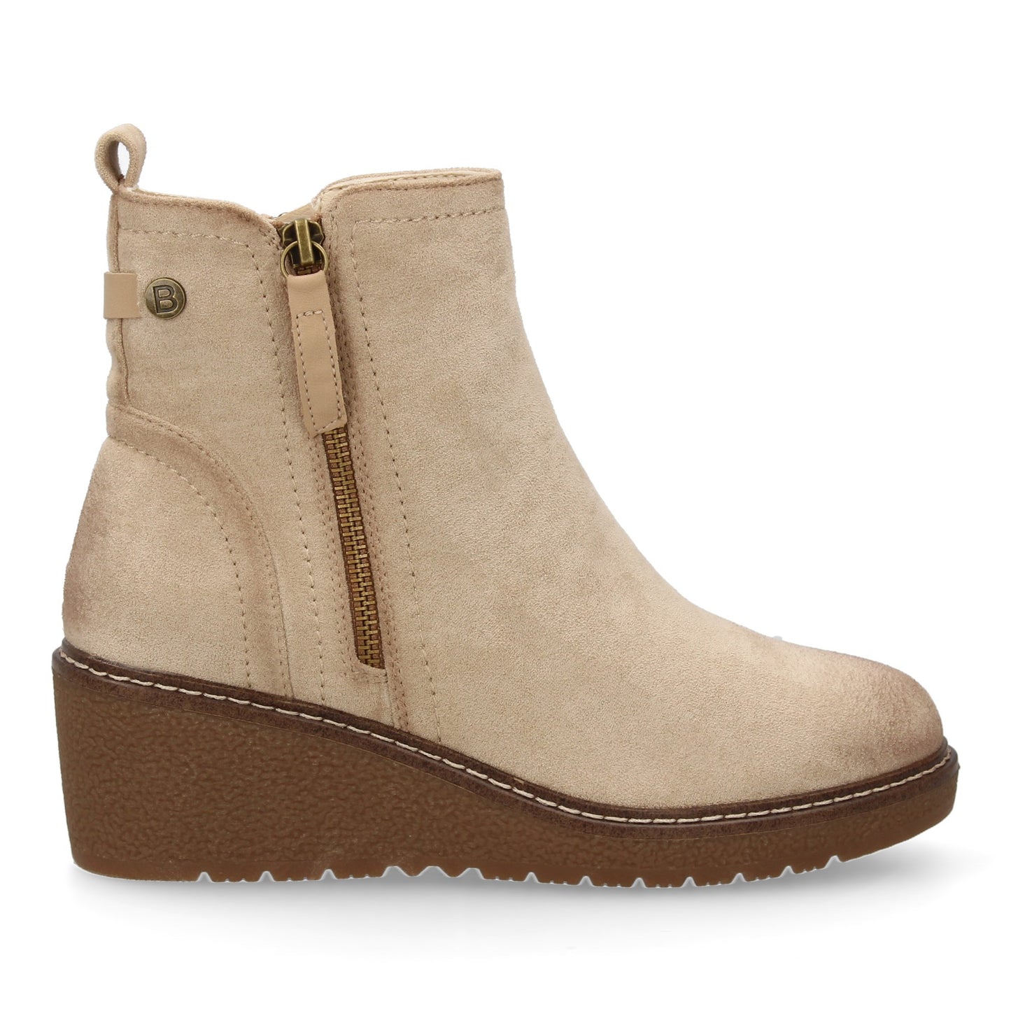 Stivaletto con Zeppa Donna, Design Comodo ed Elegante. Dettagli Cuciti con Chiusura a Cerniera e Linguetta Posteriore. Perfetto per Autunno e Inverno