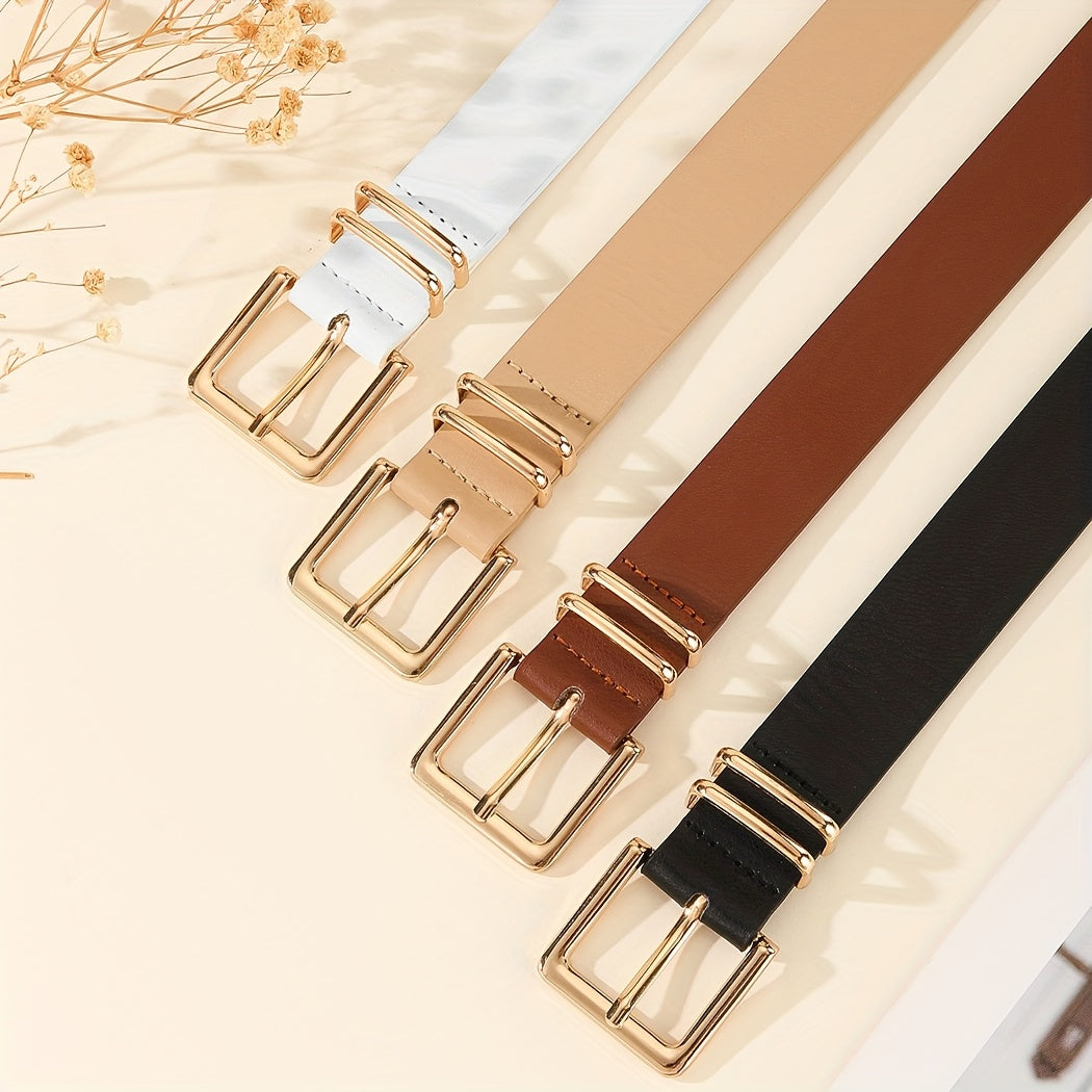 3 pezzi di cinture da donna con fibbie a quadrato dorato - Nero, Beige, Marrone - Accessori versatili per la vita per jeans, pantaloni, abiti - Stile casual e preppy - Regalo perfetto per lei, accessori versatili per la vita | Cintura elegante | Cinture d