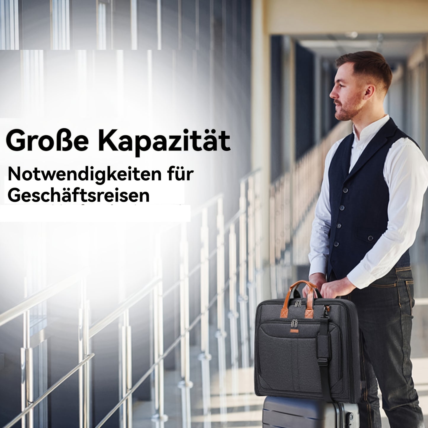 Valigia Grande & Custodia per Abiti - Bagaglio da Viaggio Business con Scomparto per Laptop, Tessuto Oxford Resistente, Valigetta Spaziosa con Maniglia o Tracolla per Professionisti (50x54x8cm, Nero) - Ideale per Viaggi Aerei ed Eventi Formali