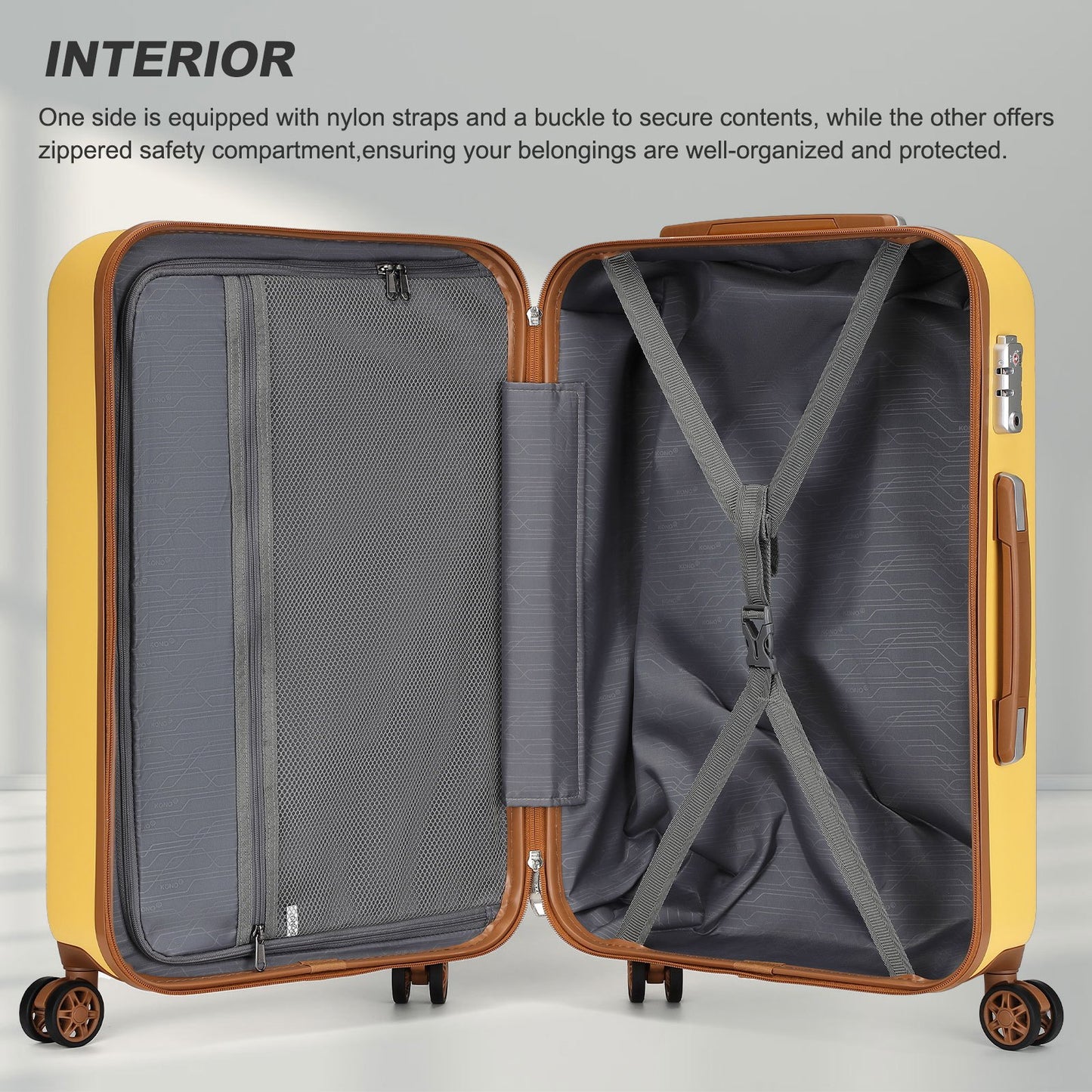 Set di 4 Valigie da 14/20/24/28 pollici Kono Elegante in ABS+PC a Pois con Guscio Rigido e Serratura TSA, Set di 4 Pezzi con Valigetta da Toilette, Bagagli da Viaggio Durevoli con Serratura TSA e Ruote Silenziose