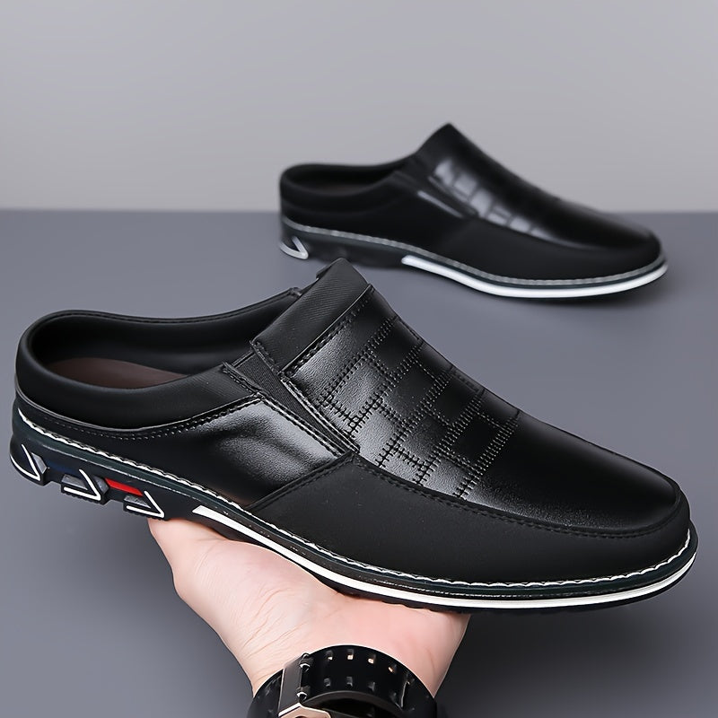 Stile vintage retrò, pantofole comode e antiscivolo da uomo di grandi dimensioni, tomaia in PU, suola in gomma, fodera in PU, adatte per uomo, chiusura slip-on, design a tinta unita.