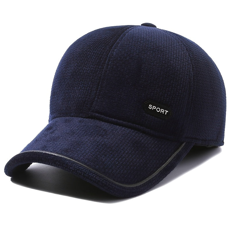 1pz Cappello da baseball caldo invernale unisex, a prova di vento e freddo, imbottito in pile di poliestere, stile sportivo con falde per le orecchie, traspirante, tessuto spesso di colore solido, lavaggio a mano/ristretto solo - Nero