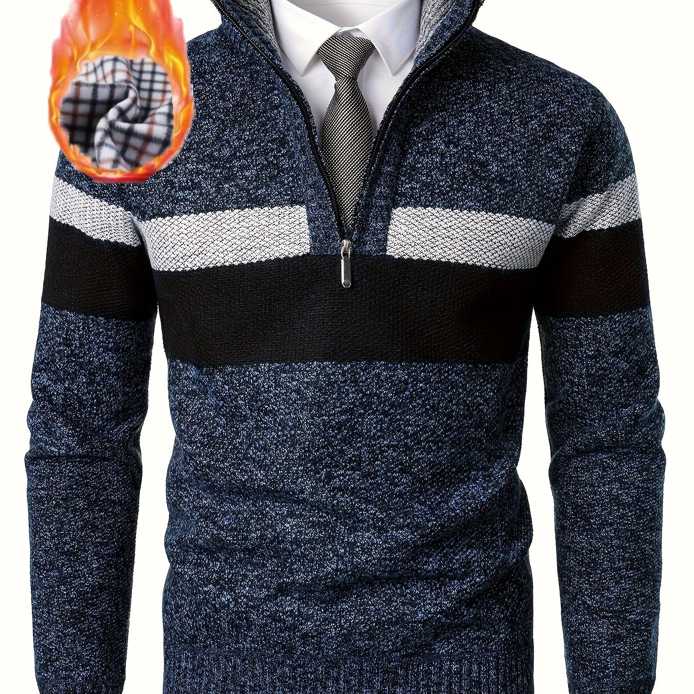 Maglione da uomo a blocchi di colore con collo alla coreana e maglia spessa