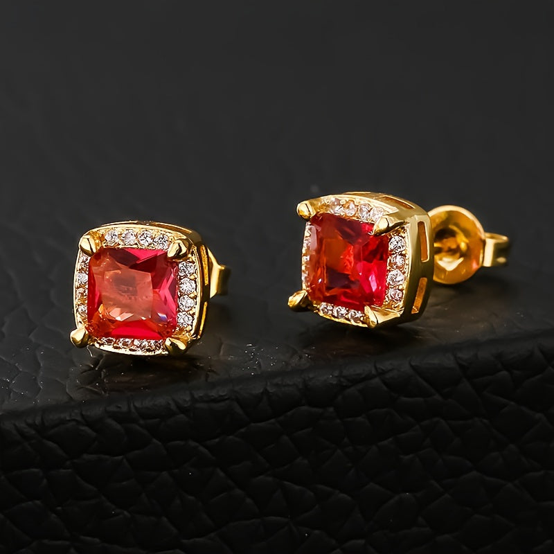 1 Paio di Orecchini a Spilla Quadra Eleganti ICEDCHICS, Zirconia Sintetica, Staffa in Acciaio Inossidabile, Base in Rame, Non Magnetici, Gioielli alla Moda per Uomini e Donne
