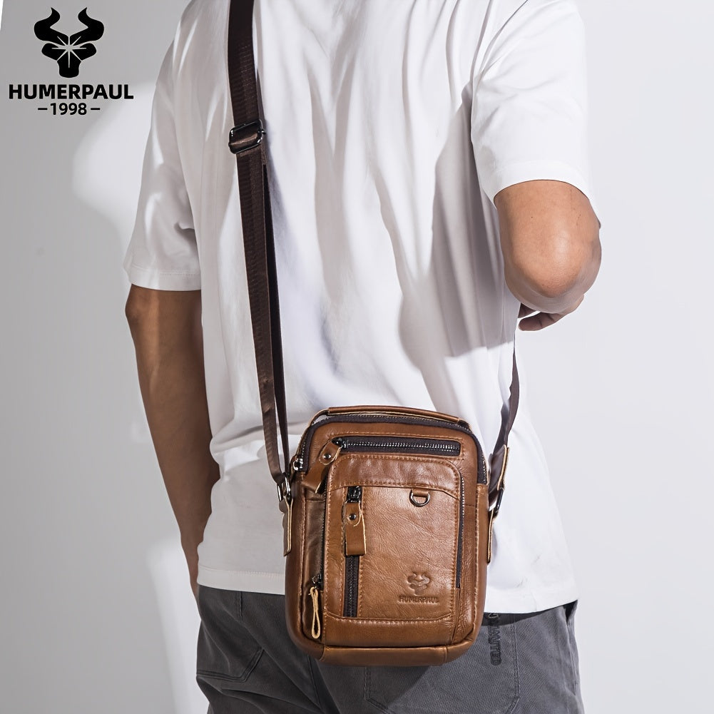 Zaino a Tracolla Uomo HUMERPAUL in Vera Pelle - Convertibile Zaino/Clutch, Chiusura con Cerniera Frontale, Spalline Regolabili (100cm), Tasche Laterali - Marrone Caffè per Lavoro, Viaggi e Uso Quotidiano - Borsa Design Resistente e Facile da Pulire