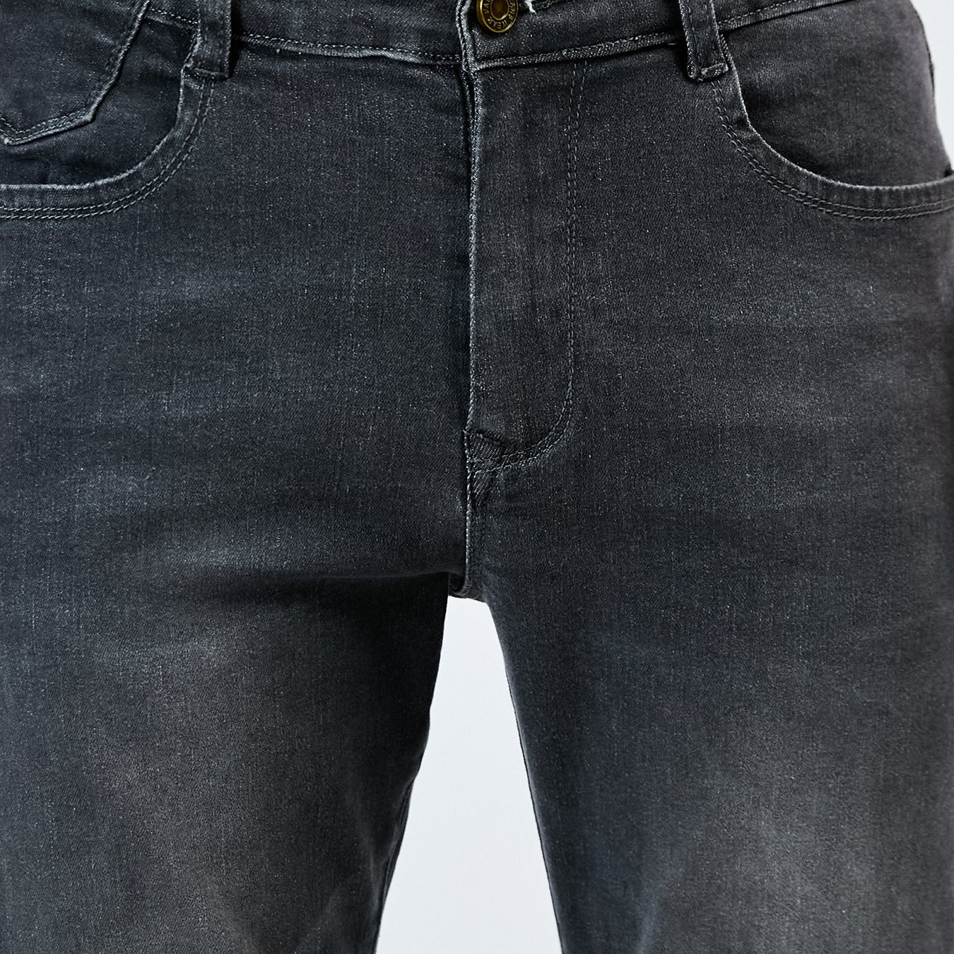 1pezzo Pantaloni casual da uomo slim-fit in denim sintetico, con chiusura a bottoni, comodi per tutte le stagioni, lavaggio leggero, kaki, versatili per abbigliamento casual, abbigliamento confortevole | Slim Fit Faux Denim | Tessuto resistente