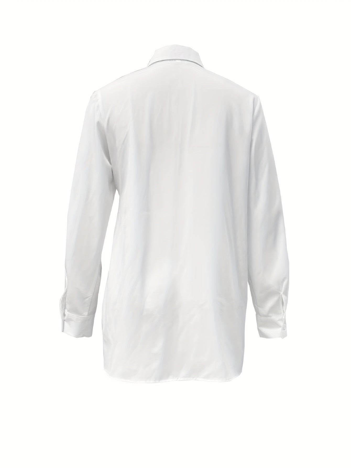 Women'S Casual Solid Color Long Sleeve Shirt, 100% Polyester, Lapel Collar, Button Front, All Season Woven Fabric, 117 gsm - Versatile Adult Shirting