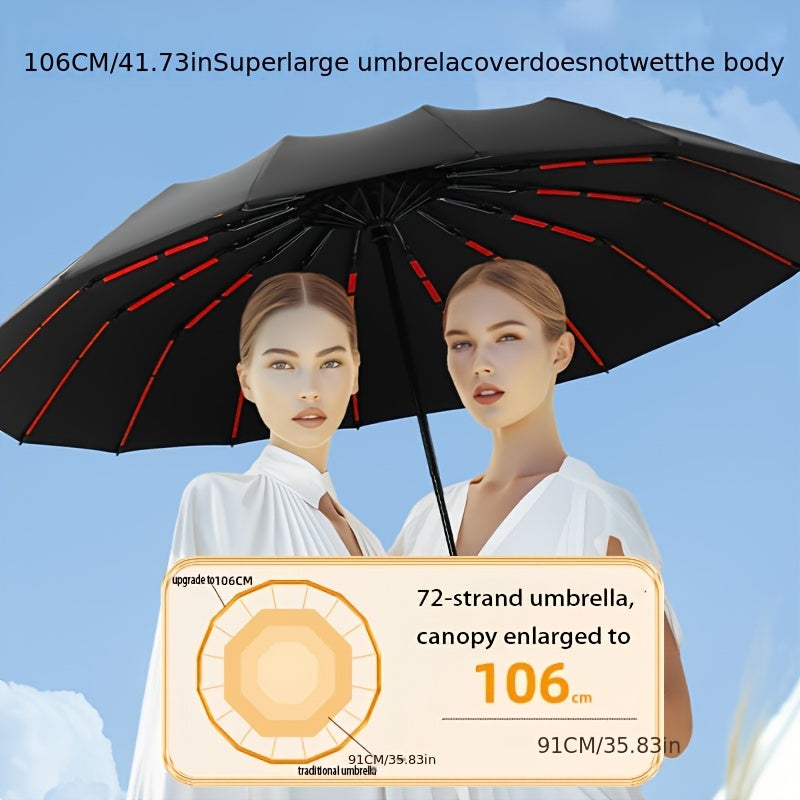 1Cp72 Ombrello Automatico con 72 Ribs Rinforzati, Adatto per Uomini e Donne, Pieghevole, Portatile e Durevole con .