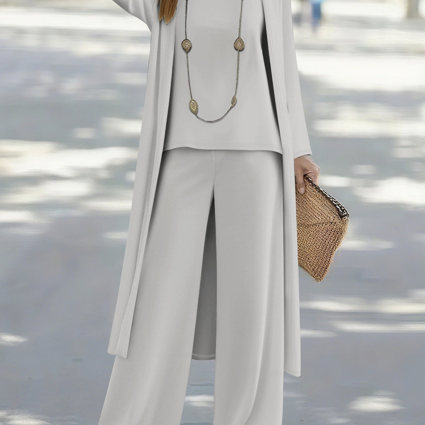 Women'S Casual Solid Color Cardigan Jacket and Vest Pants Three-Piece Set - Long Sleeve, Open Front, All-Season Comfort, Casual Attire|Casual Style|Open Front Jacket