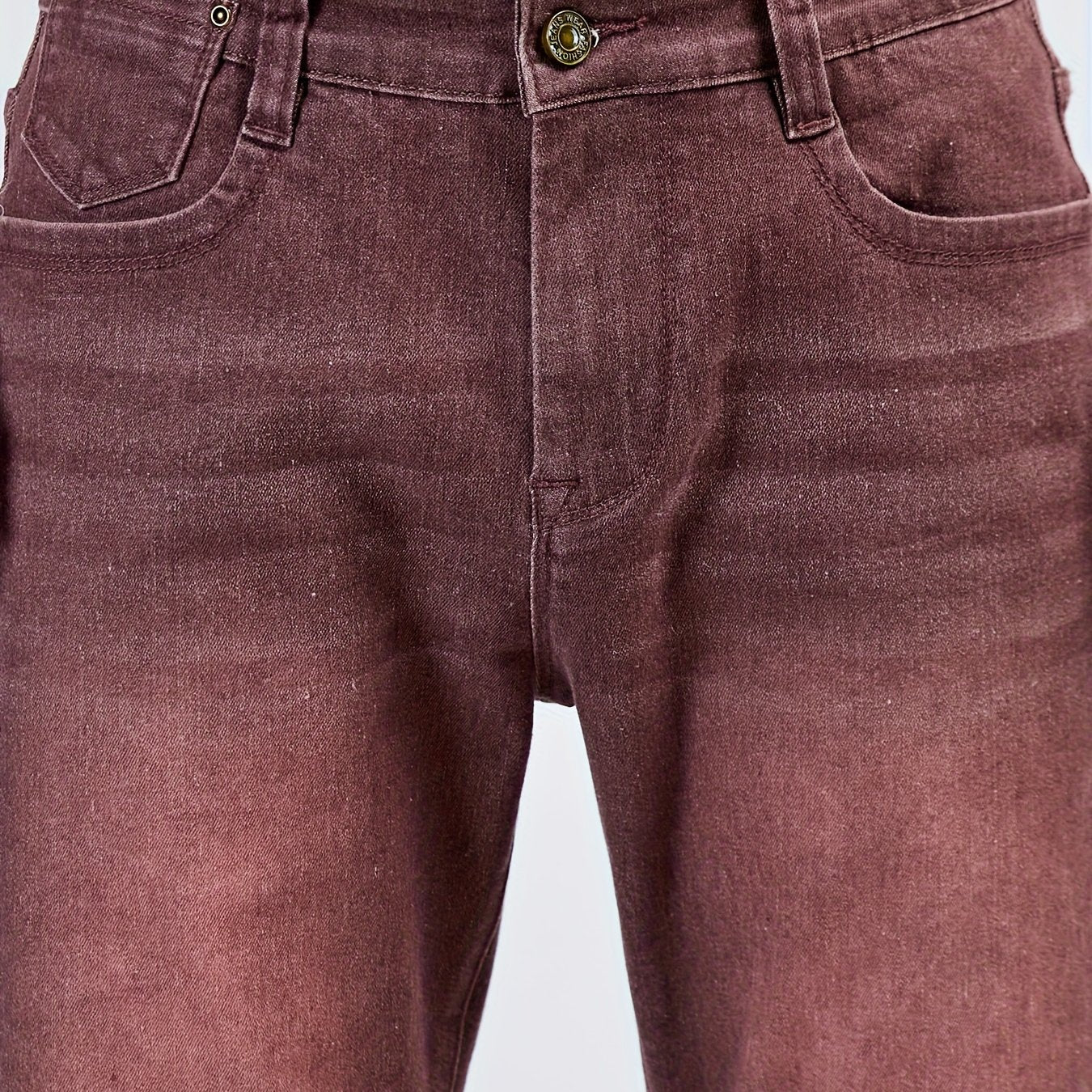 1pezzo Pantaloni casual da uomo slim-fit in denim sintetico, con chiusura a bottoni, comodi per tutte le stagioni, lavaggio leggero, kaki, versatili per abbigliamento casual, abbigliamento confortevole | Slim Fit Faux Denim | Tessuto resistente